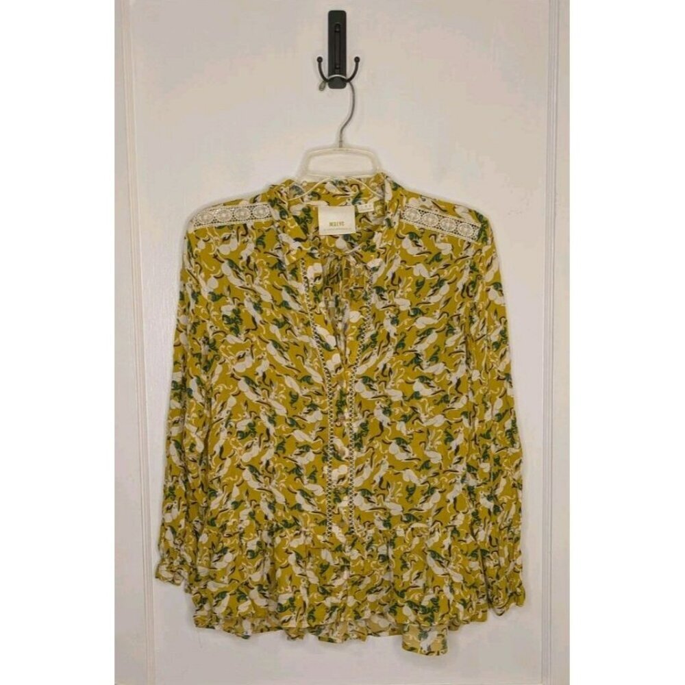 MAEVE Anthropologie Flounced Peasant Top Shirt Janie Blouse Rabbit Button Sz 4